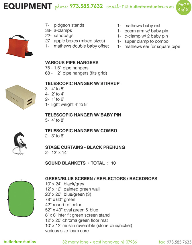 Equipment List New Jersey Production Studio